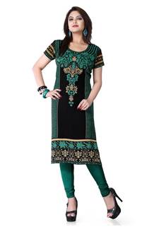 Black and green american crepe printed kurti