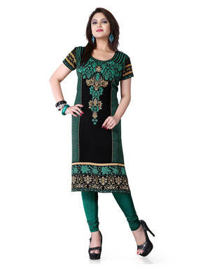 Black and green american crepe printed kurti 1