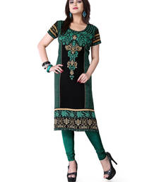 Black and green american crepe printed kurti