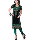 Black and green american crepe printed kurti