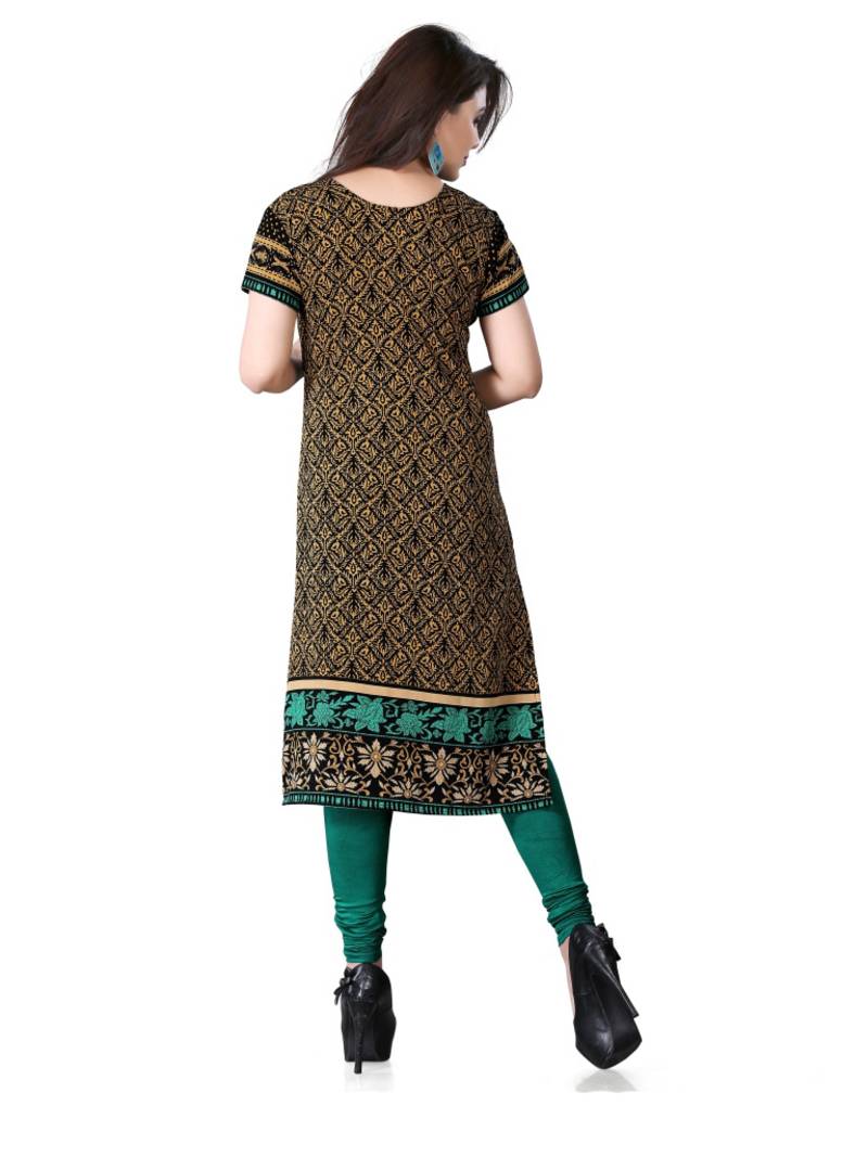 Black and green american crepe printed kurti