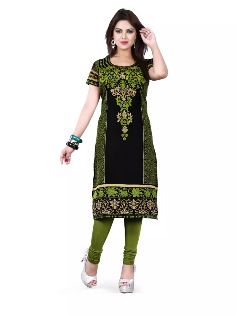 Black and green american crepe printed kurti