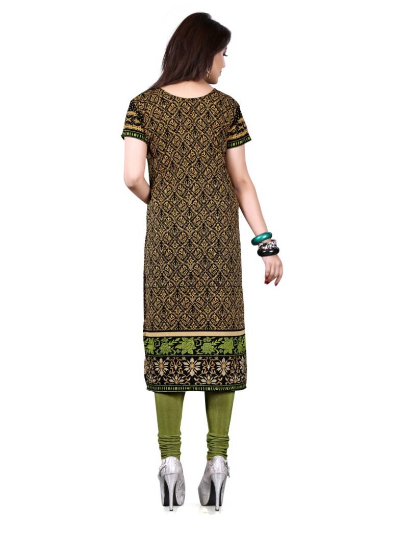 Black and green american crepe printed kurti