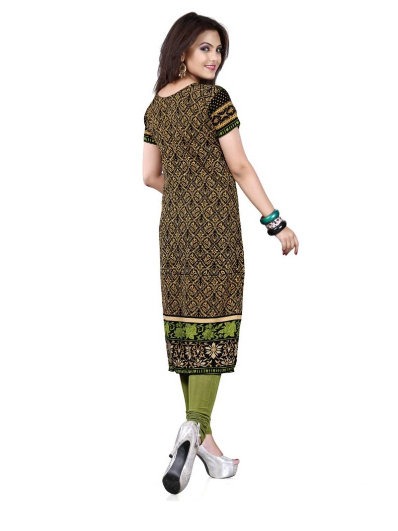 Black and green american crepe printed kurti