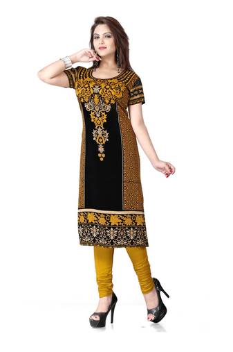 Black and yellow  american crepe printed kurti