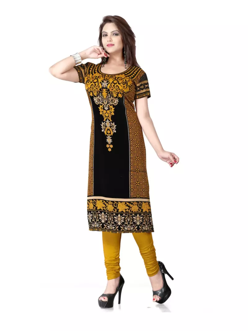 Black and yellow  american crepe printed kurti