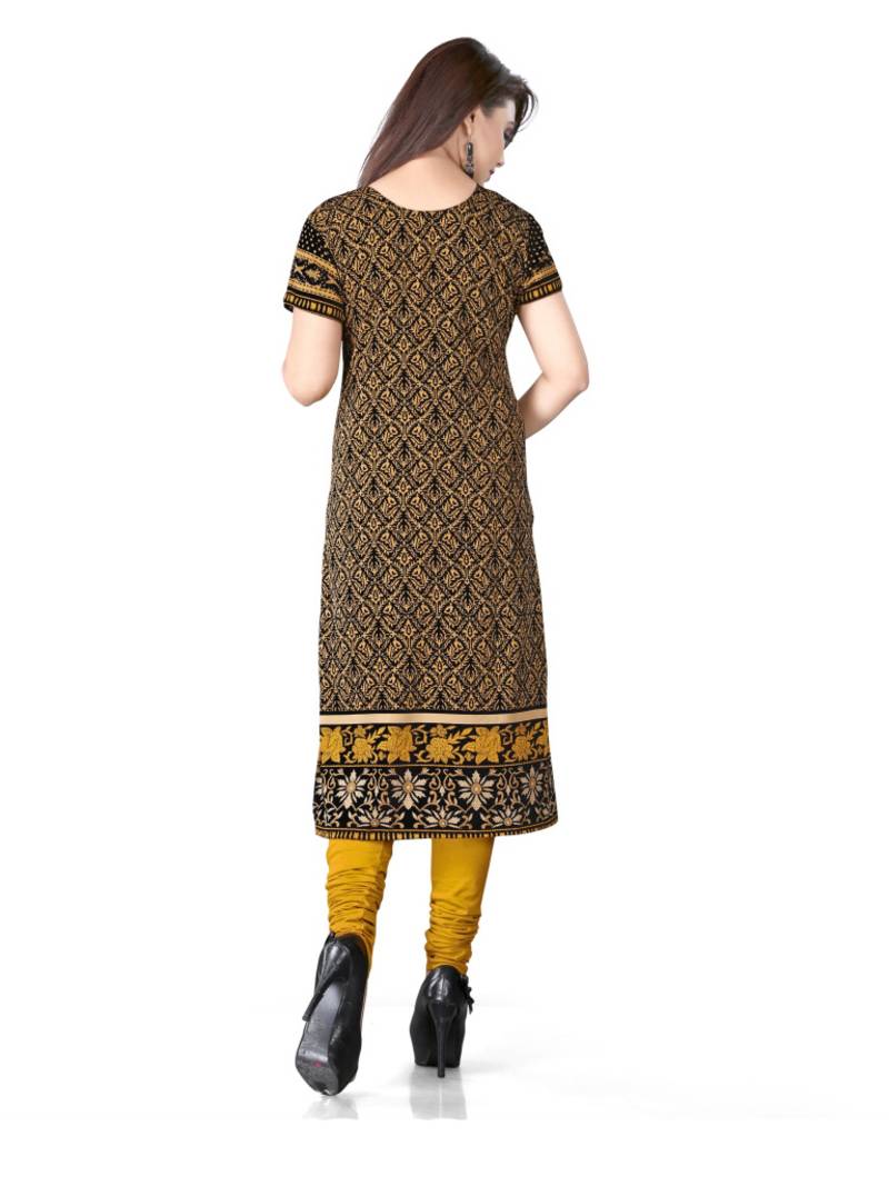 Black and yellow  american crepe printed kurti