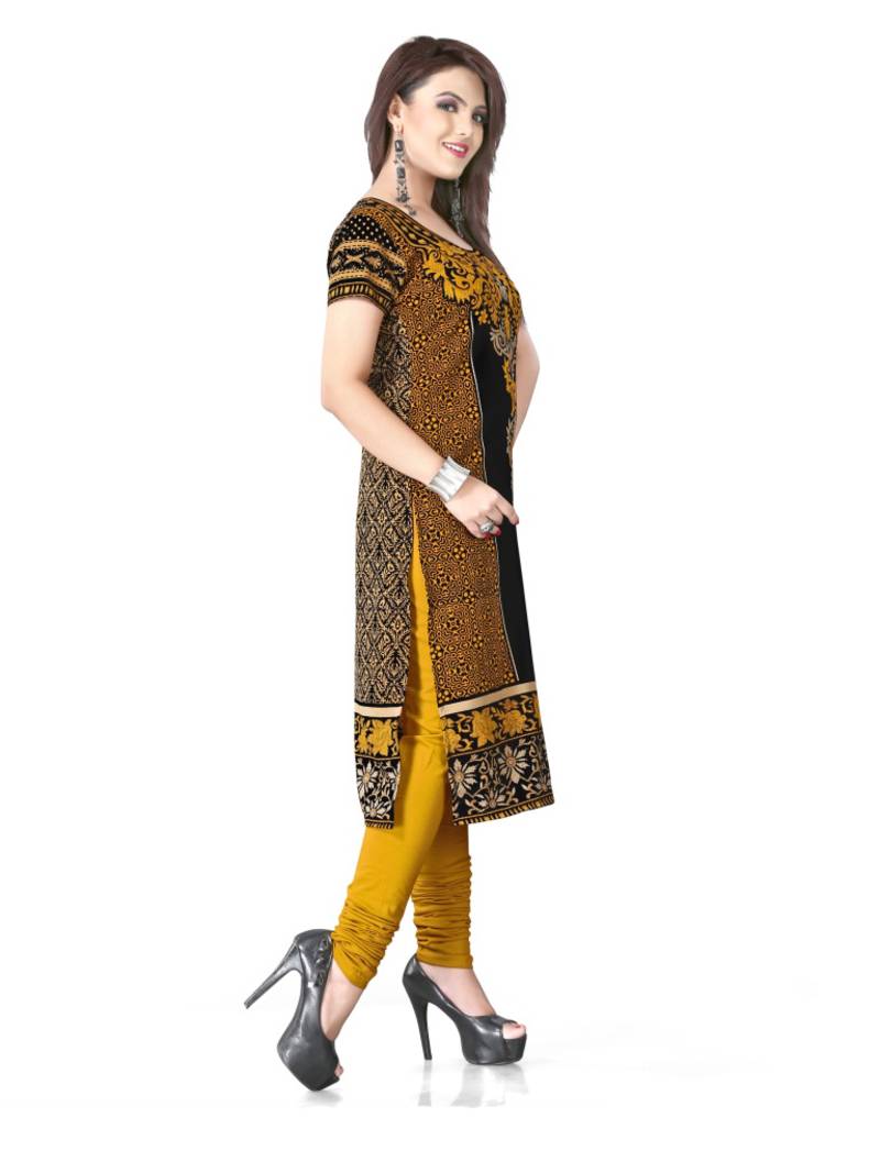 Black and yellow  american crepe printed kurti