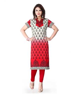 Red and white american crepe printed kurti 1