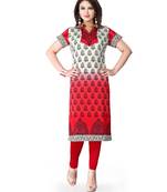 Red and white american crepe printed kurti