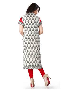 Red and white american crepe printed kurti 2