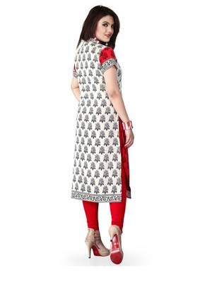 Red and white american crepe printed kurti 4