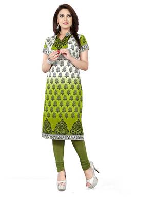 Green and white american crepe printed kurti 1