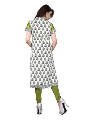 Green and white american crepe printed kurti 2