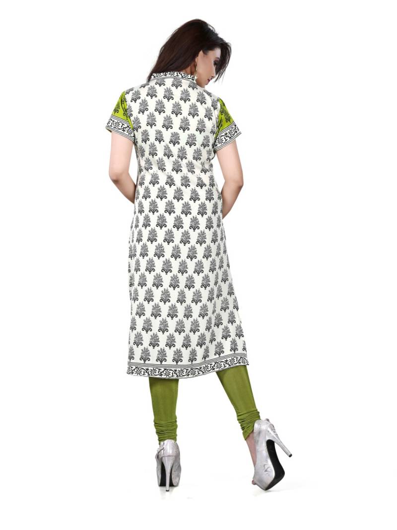 Green and white american crepe printed kurti