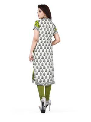 Green and white american crepe printed kurti 3