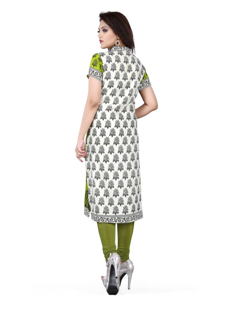 Green and white american crepe printed kurti