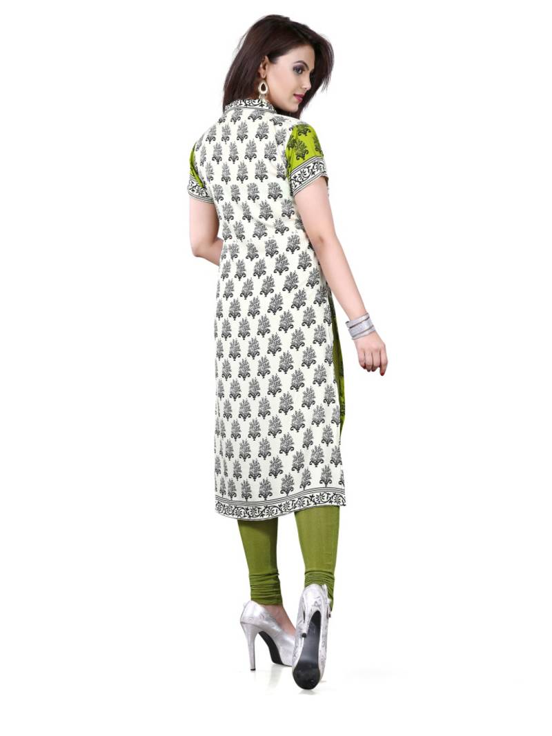 Green and white american crepe printed kurti