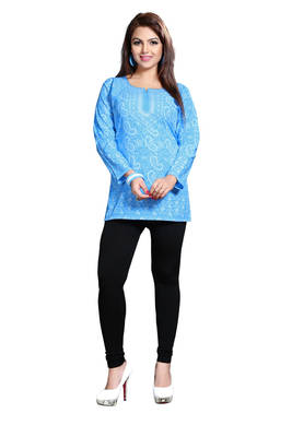 Blue american crepe printed kurti 1