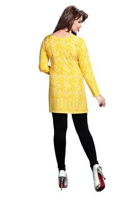 Yellow american crepe printed kurti 2