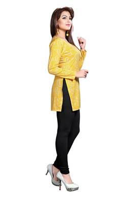 Yellow american crepe printed kurti 1