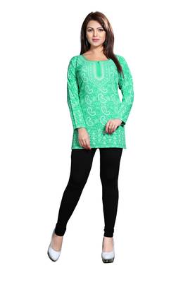 Green american crepe printed kurti 1