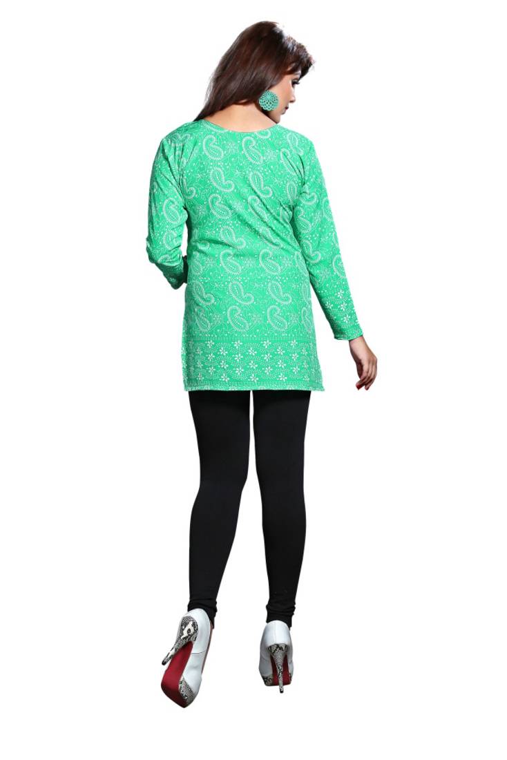 Green american crepe printed kurti