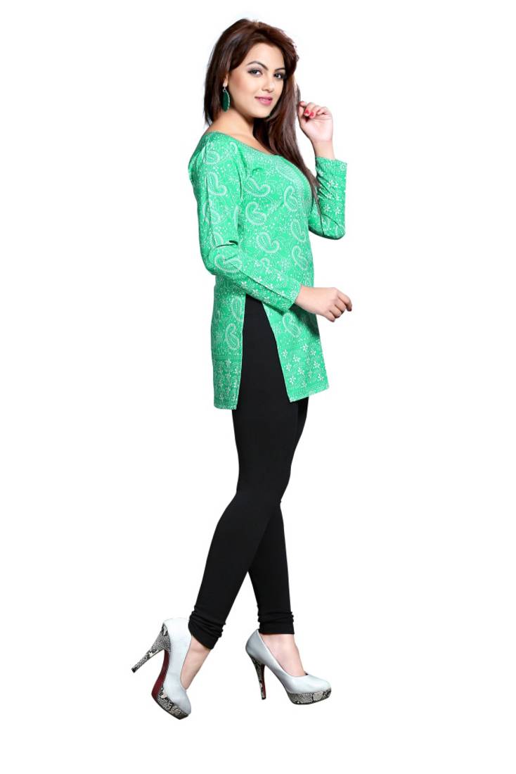 Green american crepe printed kurti