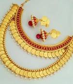 JFL - Traditional Ethnic Temple Laxmi Goddess Coin One Gram Gold Plated Designer Necklace Set
