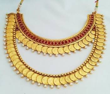 JFL - Traditional Ethnic Temple Laxmi Goddess Coin One Gram Gold Plated Designer Necklace Set 2