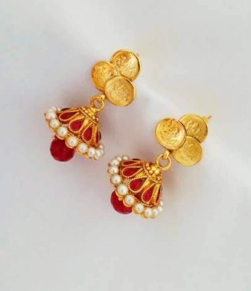 JFL - Traditional Ethnic Temple Laxmi Goddess Coin One Gram Gold Plated Designer Necklace Set