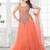 light orange net embroidered semi stitiched party wear gown with dupatta