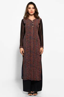 Brown and Black Georgette Embroidered Long Kurta 1