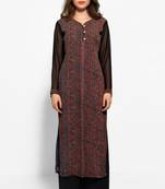 Brown and Black Georgette Embroidered Long Kurta