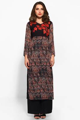 Brown and Black Georgette Embroidered Long Kurta 1