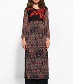 Brown and Black Georgette Embroidered Long Kurta