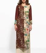 Brown and beige georgette embroidered kurti