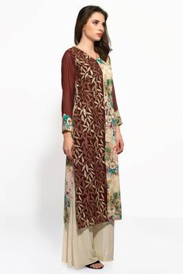 Brown and beige georgette embroidered kurti 2