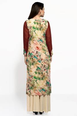 Brown and beige georgette embroidered kurti 3