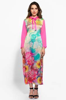 Multicolor satin digital print kurti