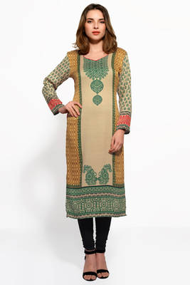 Beige and red pashmina printed kurti 1