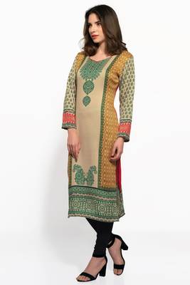 Beige and red pashmina printed kurti 2