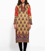 Beige and red pashmina long kurti