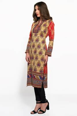 Beige and red pashmina long kurti 2