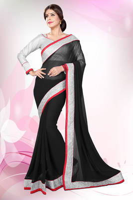 Black plain georgette saree 1