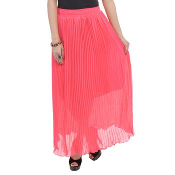 Carrot pink wrinkled chiffon skirts 1