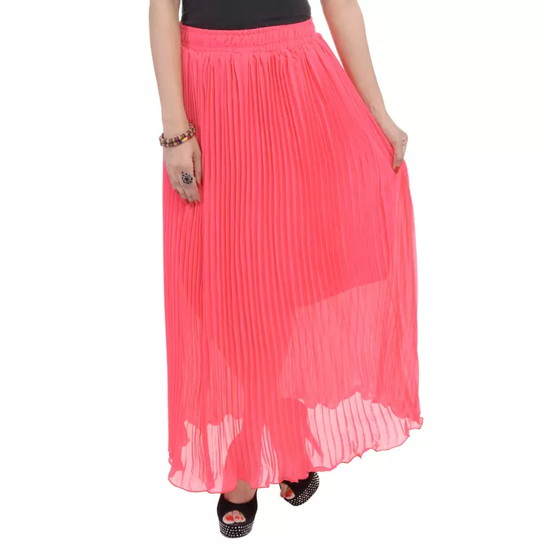 Carrot pink wrinkled chiffon skirts