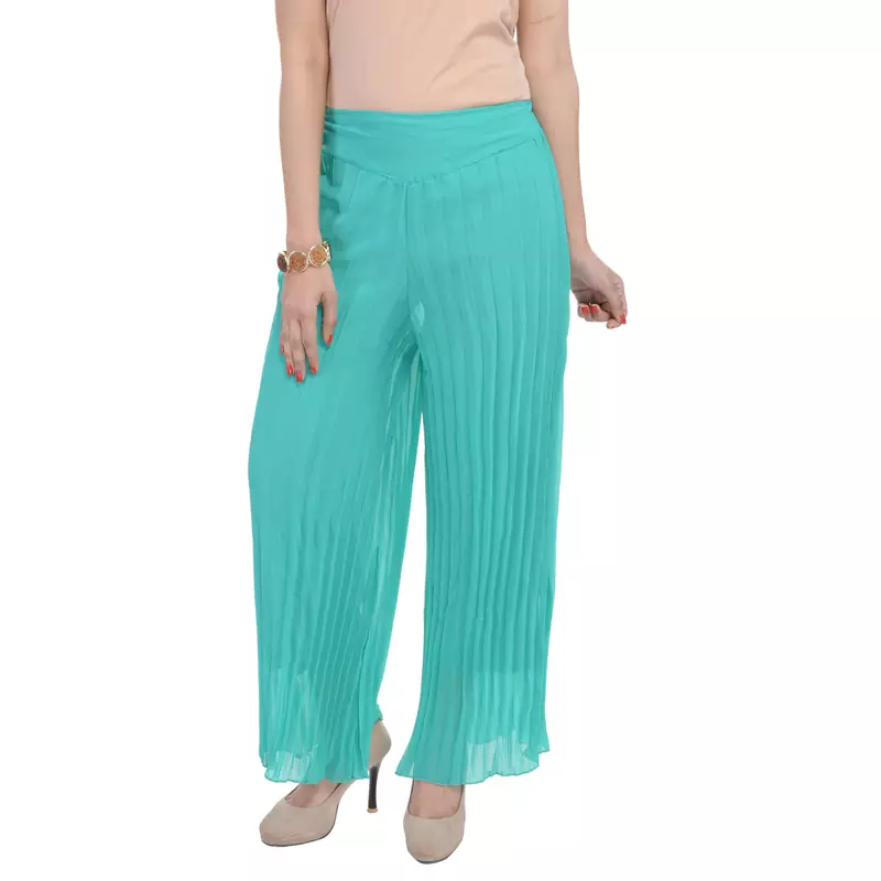 Green wrinkled chiffon palazzo