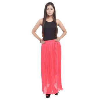 Carrot pink wrinkled chiffon skirts 3