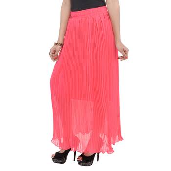 Carrot pink wrinkled chiffon skirts 4
